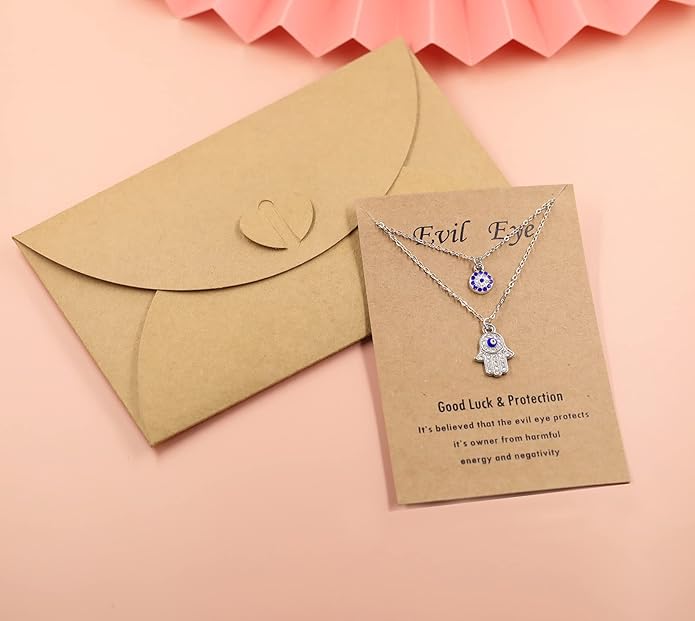 Baydurcan Dainty Evil Eye Necklace and Hamsa Necklace Turkish Blue Eye Hand Pendant Necklace 3pcs Lucky Jewelry Gift for Women