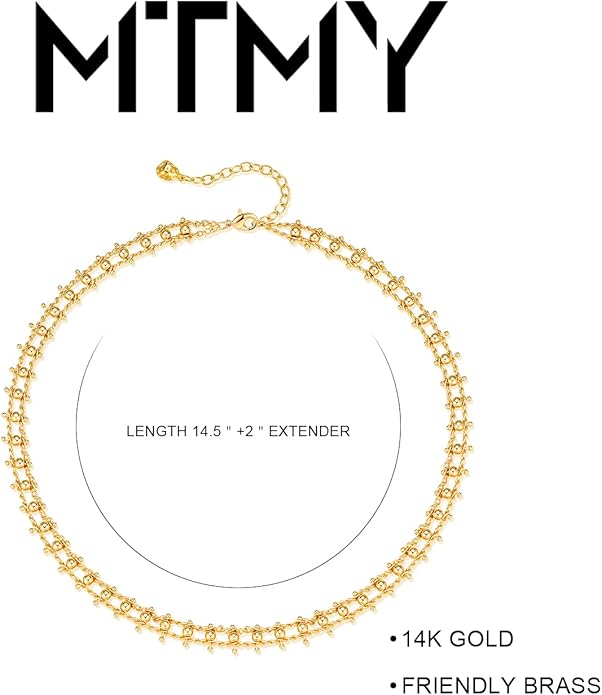 MTMY Beaded Necklaces for Women 14K Gold Plated Dainty Colorful Green/Rose Beaded Pearl Choker Necklace Delicate Boho Choker Necklace Jewelry Gift