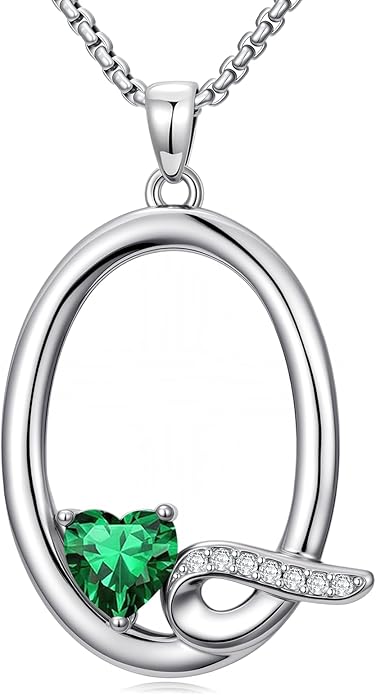 Christmas Gifts for Women Alphabet A to Z Initial Birthstone Pendant Necklaces for Women - 18k White Gold Plated Personalized Name Jewelry Valentine Mothers Day Birthday Gifts for Women Her Girlfriend