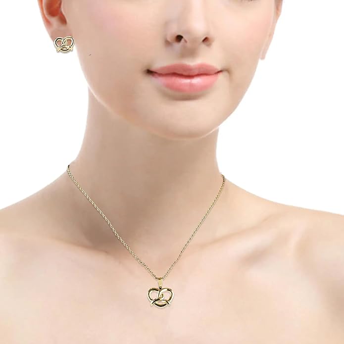18k Gold Plated Jewelry Set for Women Dainty Necklace & Stud Earrings Trendy Chunky Birthday Mother’s Day Gift