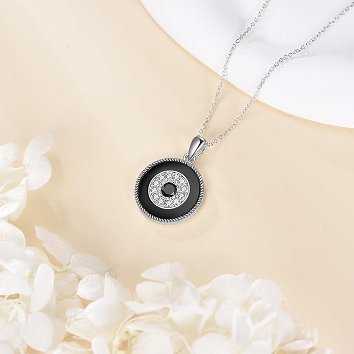 YFN Evil Eye Pendant Necklace for Women 925 Sterling Silver Greek Protection Jewelry with Blue Sapphire and Black Cz Amulet Gift