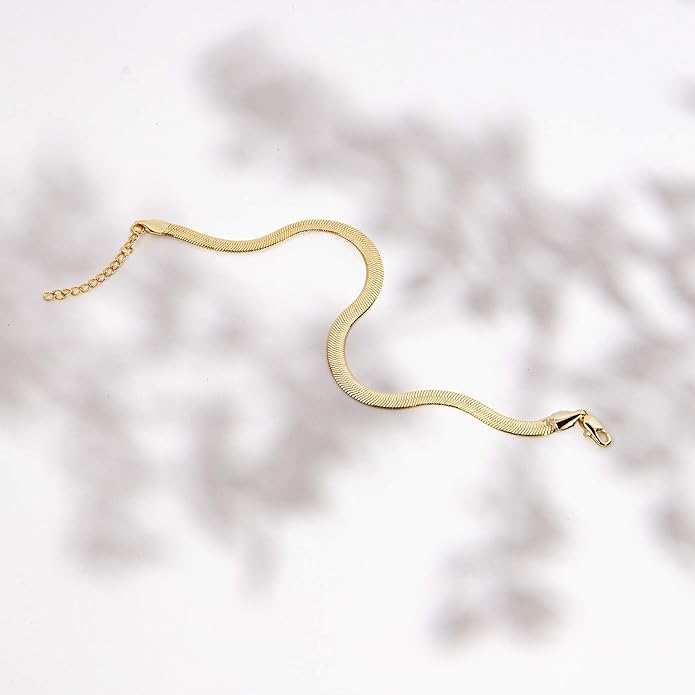 PAVOI 14K-18K Gold Plated Charm Link Flat Gold Anklets for Women | Beaded Marina Link Mariner Paperclip Snake Chain Jewelry Anklets