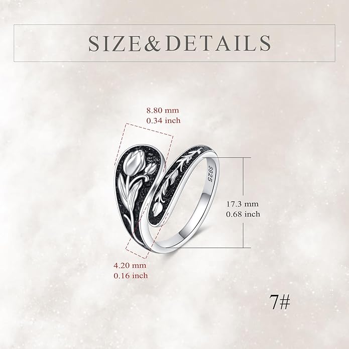 925 Sterling Silver Tulip/Dragonfly Ring for Women Flower Ring Vintage Jewerly Gift for Women