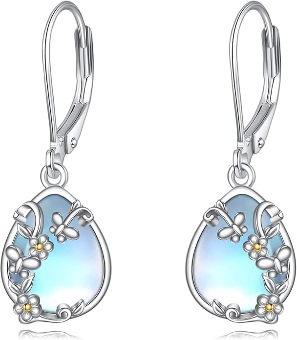 Moonstone Filigree Drop Dangle Teardrop Earrings 925 Sterling Silver Moonstone Leverback Earrings for Women Jewelry Gifts