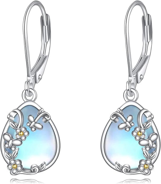 Moonstone Filigree Drop Dangle Teardrop Earrings 925 Sterling Silver Moonstone Leverback Earrings for Women Jewelry Gifts