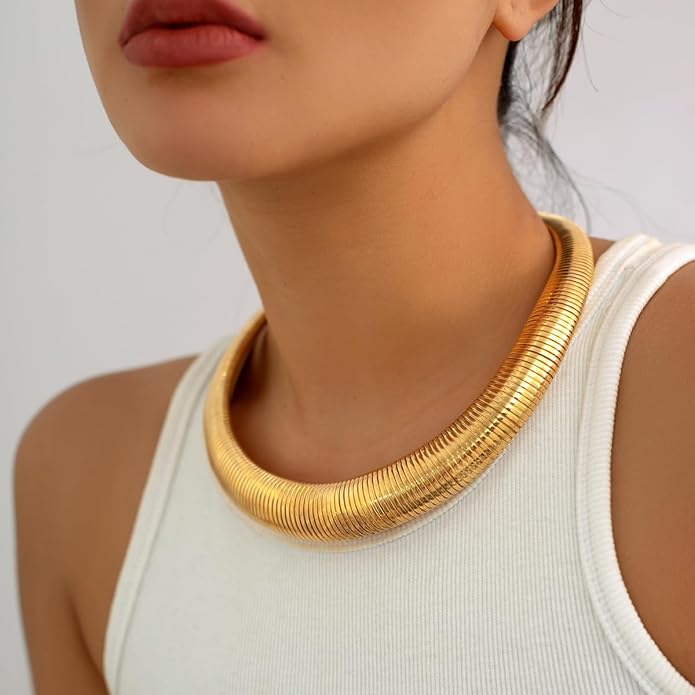 MISS RIGHT Chunky Gold Chain Statement Choker Necklace for Women Trendy, 14K Gold Plated Thick Snake Chain Collar Torque Layered Necklaces Jewelry Gifts
