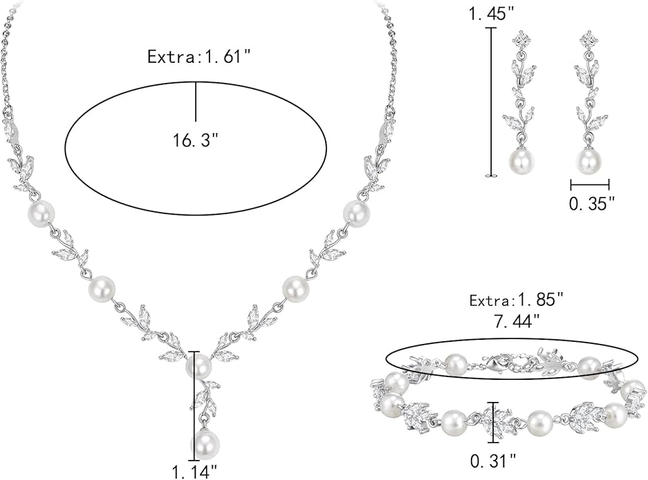 EleQueen Women's Simulated Pearl Wedding Jewelry Set, Cubic Zirconia Marquise Floral Bridal Necklace Earrings Bracelet Sets