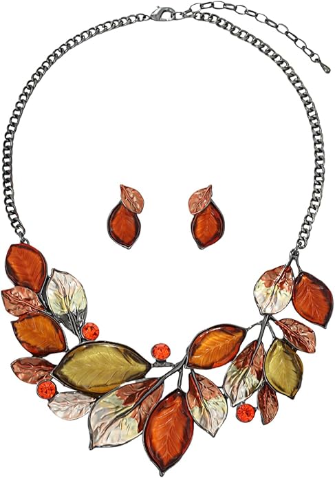 Vintage Chunky Statement Jewelry Set Retro Leaf Floral Geometric Bohemian Boho Bib Necklace Earring Set Fashion Costume Jewelry for Women Girls Wedding Party Prom Unique Gift