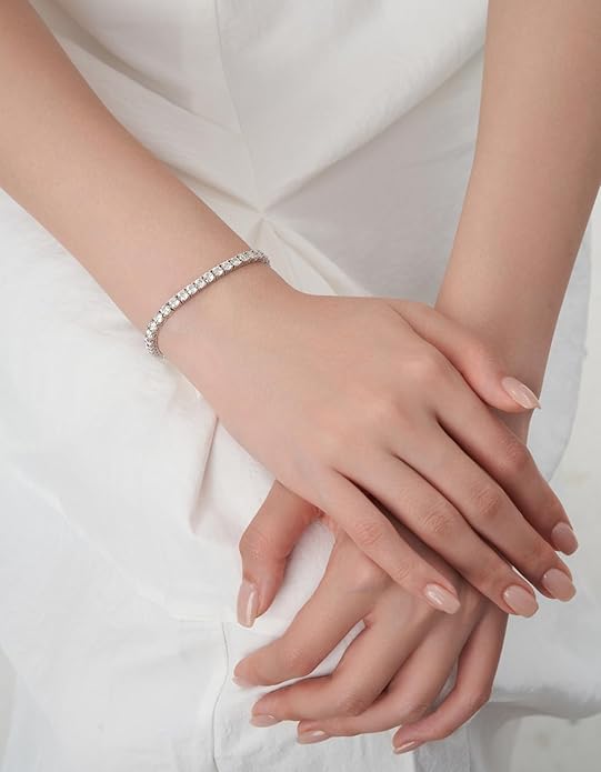 KRKC&CO Lab-Grown Moissanite Tennis Bracelet Women, Luxury Anniversary Wedding Bridal Gift for Wife, 2.2-13.8 ct.tw, D Color VVS1, 925 Sterling Silver 14K Golden Plated, Hypoallergenic, Everyday Jewelry