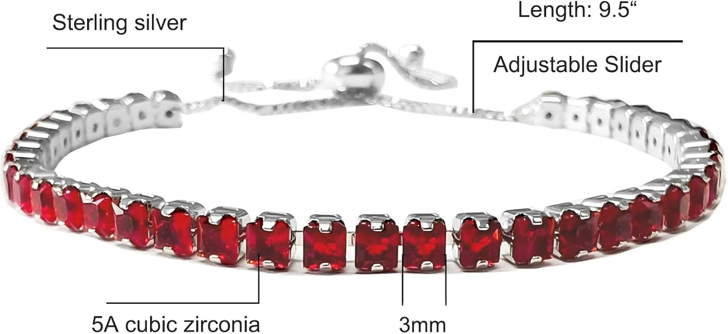 Italian Sterling Silver Women's Tennis Bracelets | Ladies' Sterling Silver Rope Adjustable Bracelet with Crystals | Gift for She