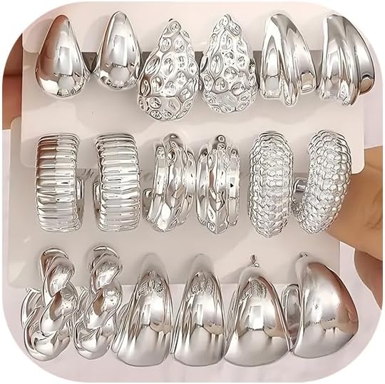 24 Pairs Chunky Gold Hoop Earrings Set for Women, Hypoallergenic Fashion Statement Hoops Earrings Pack Assorted Small Big Twisted Hoop Jewelry for Gift