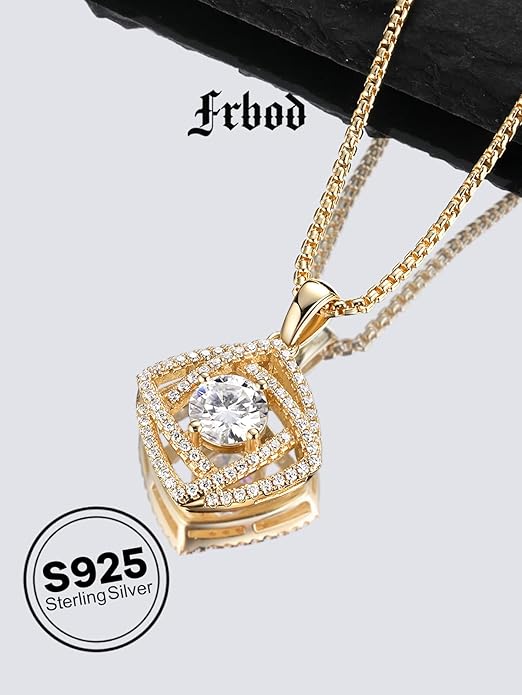 D Color 0.53ct/1.24ct/1.72ct/1.2ct Moissanite Necklace for Women Men, 925 Sterling Silver Chunky Circle/Triangle/Square Pendant, Birthday Christmas Valentines Jewelry, 16-20 Inch Box Chain Adjustable