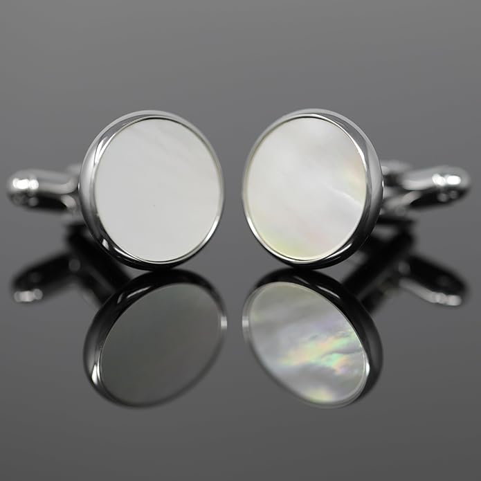 MENDEPOT Mother Of Pearl Cufflinks With Box Men Classic White Stone Cuff Links Wedding Groom Gift