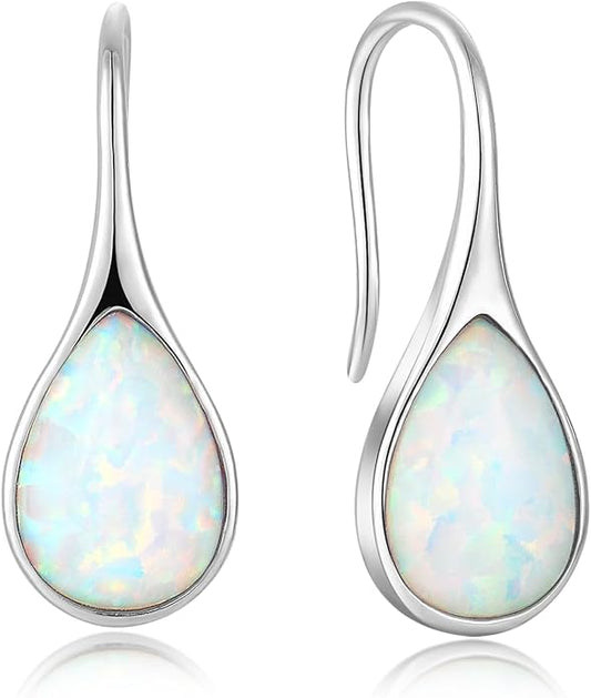 Opal Earrings 925 Sterling Silver Hook Drop Teardrop Gemstone Earrings October Birthstone Dangle Earrings Jewelry Gift for Women