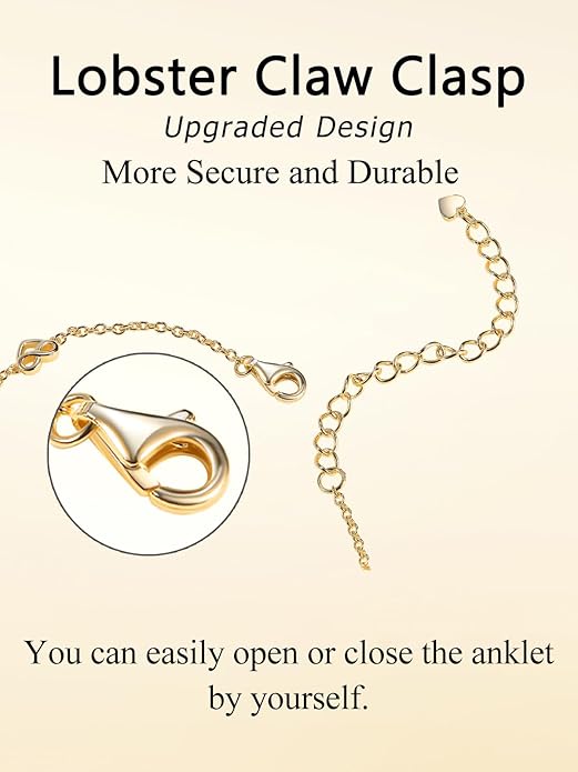 Moissanite Infinity Anklet for Women, Real Authentic 925 Sterling Silver Hypoallergenic, Beautiful Summer Jewelry, Dainty Ankle Bracelet, 8.6-10.6inch (21-26cm) Adjustable