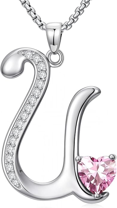 Christmas Gifts for Women Alphabet A to Z Initial Birthstone Pendant Necklaces for Women - 18k White Gold Plated Personalized Name Jewelry Valentine Mothers Day Birthday Gifts for Women Her Girlfriend