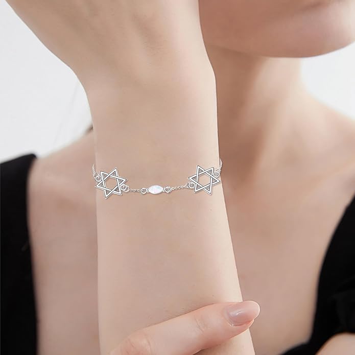 CRMAD Cross/Heart/Infinity/Star of David Bracelet for Women Sterling Silver Opal/Malachite/Moonstone Bracelet Cross Jewelry Gift for Women