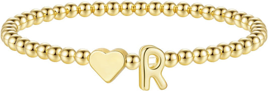 M MOOHAM Stocking Stuffers for Teen Girls Women - Dainty Gold Initial Beaded Bracelets for Women Trendy, Charm Letter A-Z Personalized Bracelet Jewelry Kids Christmas Gifts