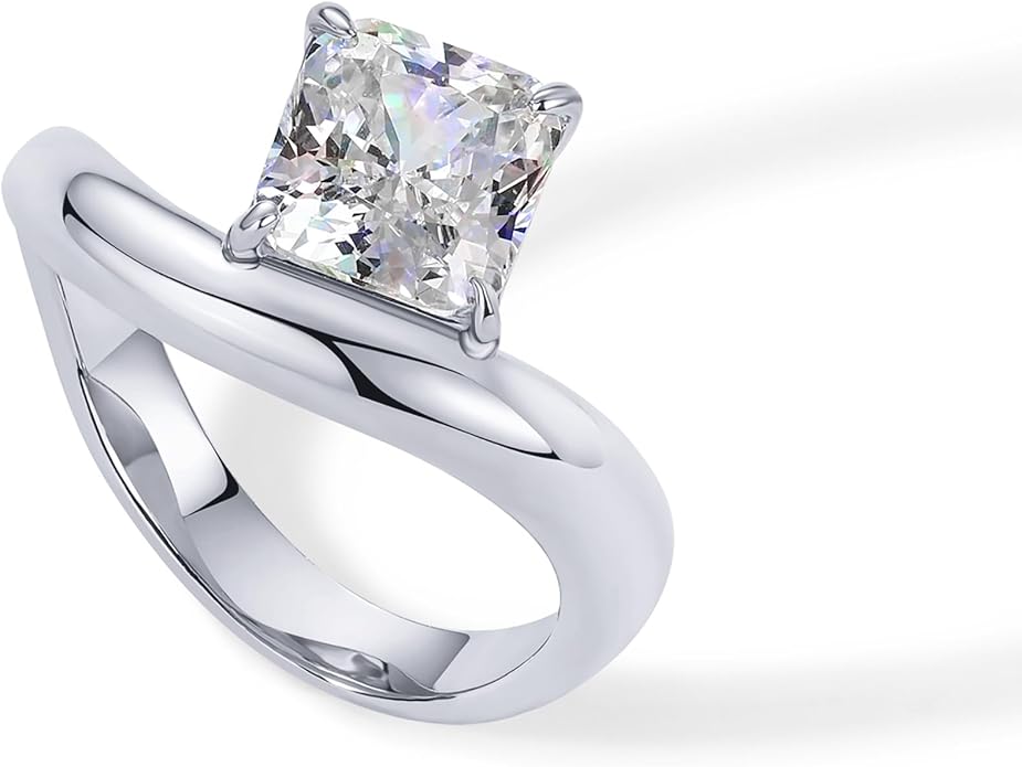 PAVOI 14K Gold Plated Wavy Engagement Ring for Women | Solitaire Cubic Zirconia Wedding Band & Promise Rings for Her | Trendy Fashion Jewelry