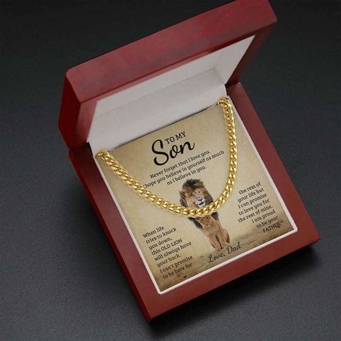 FG Family Gift Mall To My Son From Mom, Son Gifts From Mom and Dad, Mother and Son Necklace, Birthday Gift For My Son Graduation Christmas Cuban Link Chain Necklace Present