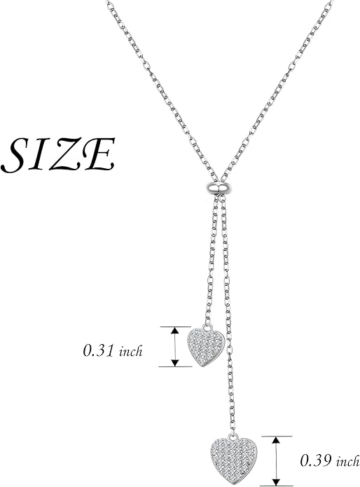 FLYOW Long Chain Dainty Lariat Necklace Simple Style 925 Sterling Silver Heart Pendant Adjustable Y Shaped Necklace Jewelry