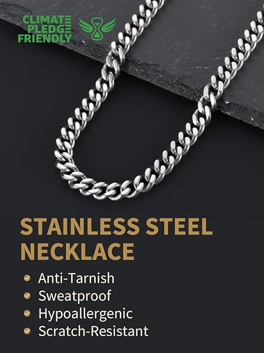 FindChic Men Curb Chain Necklace 18K Gold Plated/Stainless Steel/Black Chunky Double Tight Cuban Link Hip Hop Neck Chains for Men Boys 3.5MM/5MM/6MM/7MM/9MM/12MM 14''-30'' 8 Length Options (Send Gift Box)
