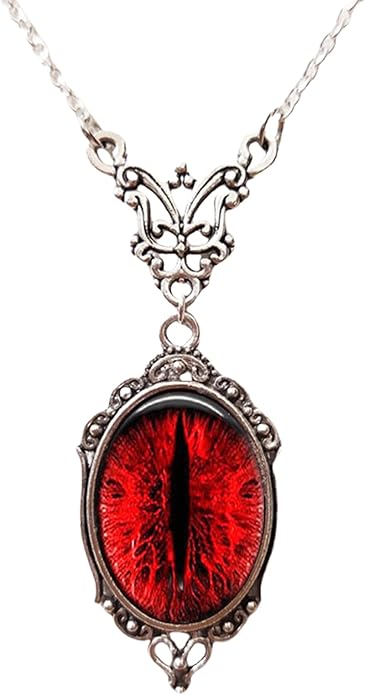 Gothic Vampire Necklace Vintage Stardust Crystal Cameo Pendant Necklace Punk Style Vampire Pendant Oval Necklace Satanic Demon Red Pendant Necklace Jewelry