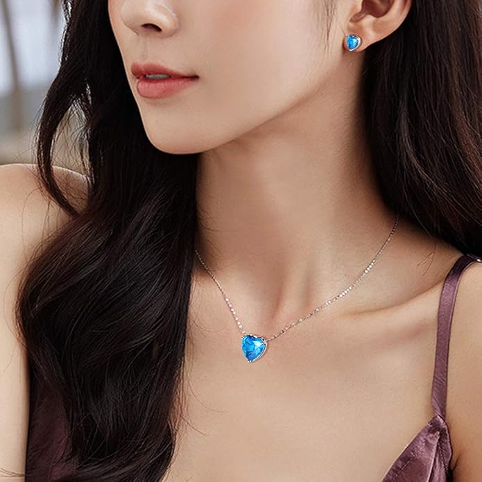 Aurora Tears 925 Sterling Silver 12 Birthstone Hearts Jewelry Women Crystal Wedding/Engagement/Bridal Heart Necklace/Earring/Ring/Bracelet Sets Jewellery