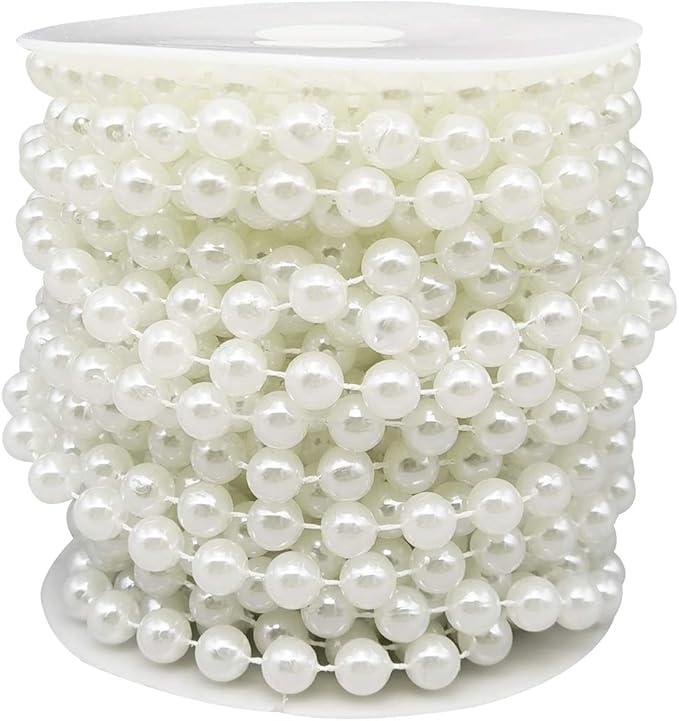 INSPIRELLE 8MM Ivory Faux Pearl Beads 10M Garland Pearl Bead Roll Strand for Wedding Party Decoration