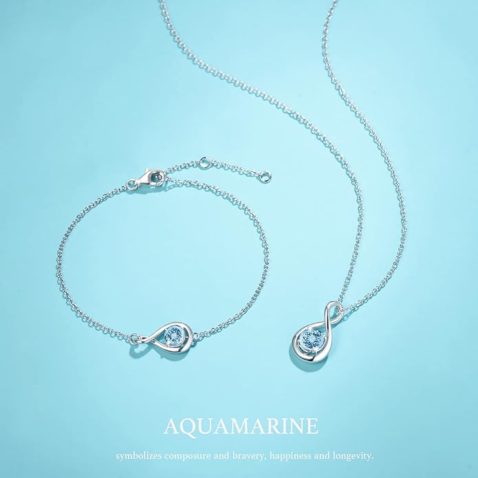 FANCIME Love Bracelet 925 Sterling Silver Infinity Birthstone Bracelets for Women Fine Jewelry Birthday Christmas Gifts for Her Mom Wife, Chain Length 6.7"+1.2" Extend