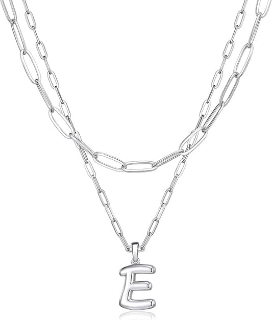adoyi Gold Necklace for Women Layered Bubble Heart Letter Initial Necklaces for Women Trendy Jewelry 14K Gold Plated Chain Chunky Name Necklace Stack Charm A-Z Pendant Set Jewelry Gifts
