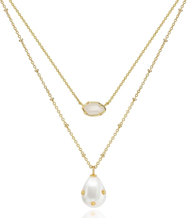 OZEL JEWELRY & GIFT Layered Gold Necklaces for Women - Crystal Colorful Delicate Cutting Pendant Necklace - 18K Gold Plated - Birthday Gifts (Made in Korea)