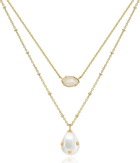 OZEL JEWELRY & GIFT Layered Gold Necklaces for Women - Crystal Colorful Delicate Cutting Pendant Necklace - 18K Gold Plated - Birthday Gifts (Made in Korea)