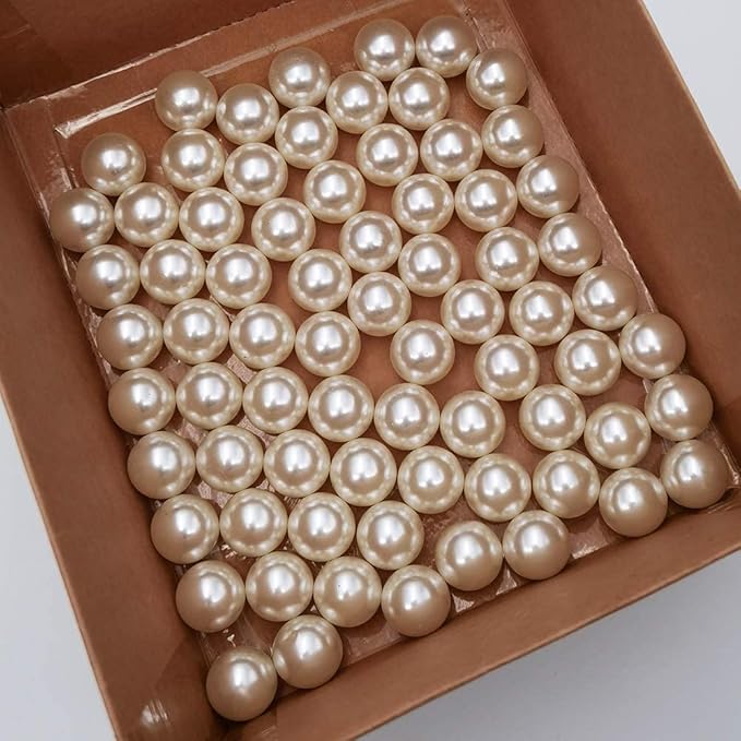 INSPIRELLE 70pcs 20mm (0.79 Inch) Ivory Lustrous ABS Undrilled Art Faux Pearls for Big Containers, Big Size No Hole Makeup Beads Imitation Round Pearl Beads for Table Scatter Home Wedding Decoration