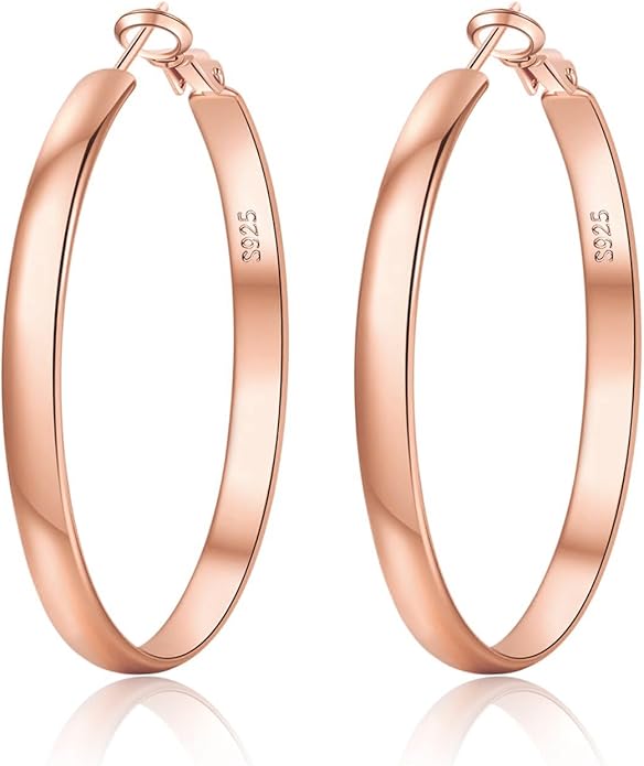 EXGOX 5mm Wide Gold Hoop Earrings for Women,Sterling Silver Hoop Earrings Large Silver Hoop Earrings Hypoallergenic Lightweight 14K Real Gold Plated Big Hoop Earrings for Women 30/40/50/60/70mm