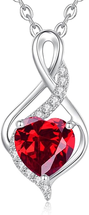 FANCIME 14K Solid White Gold Infinity Heart Birthstone Necklace for Women with Diamond Pendant Birthday Gifts for Mom Women Sterling Silver Chain 16" + 2" Extender