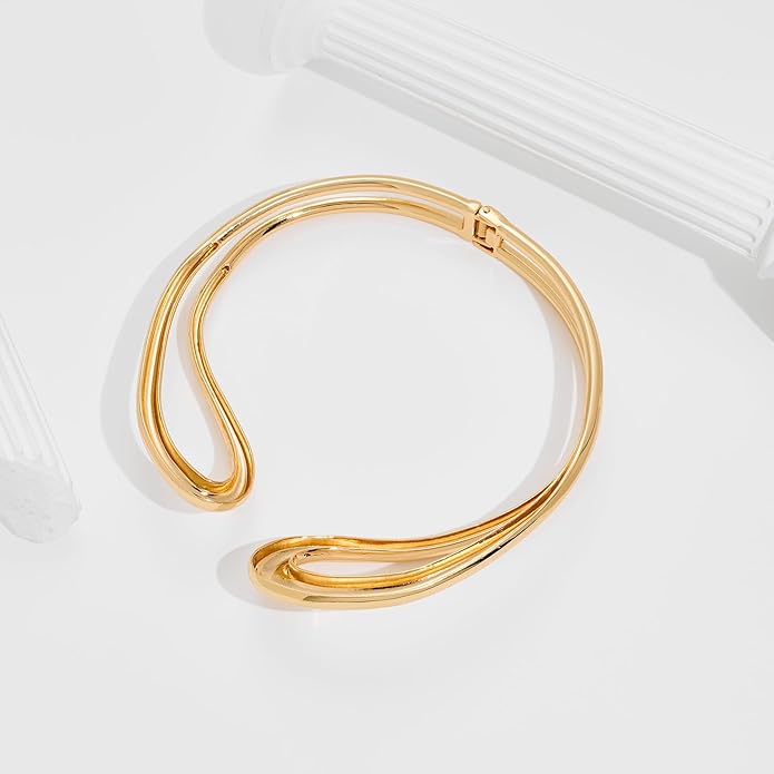 Chunky Collar Necklaces for Women Bold Gold Silver Teardrop Choker Necklace Open Cuff Necklace Fashion Statement Necklaces