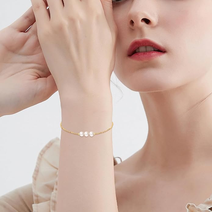 KECHO 14K Real Gold Freshwater Cultured Pearl Bracelet 14K Solid Gold Jewelry Anniversary Birthday Gift for Women