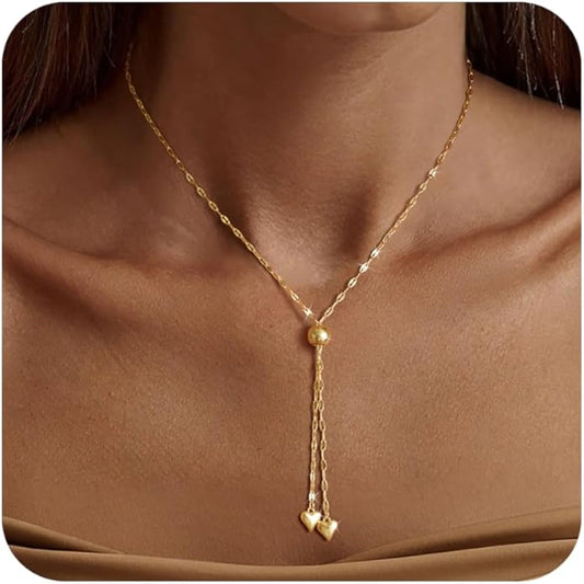 Lariat Necklace for Women, Dainty 14K Gold/Silver Plated Long Necklaces for Women Trendy Simple Layered Y-Shaped Drop Pendant Necklace Adjustable Gold Jewelry Gifts For Her Christmas Stocking Stuffer