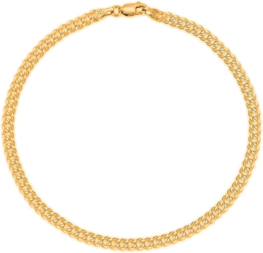 Savlano 925 Sterling Silver Chain Anklet Rope, Figaro, Mariner, Curb - 18K Gold Plated Chain Anklet Available in 9, 10 and 11 - Inches for Women Comes with a Gift Box - Made in Italy