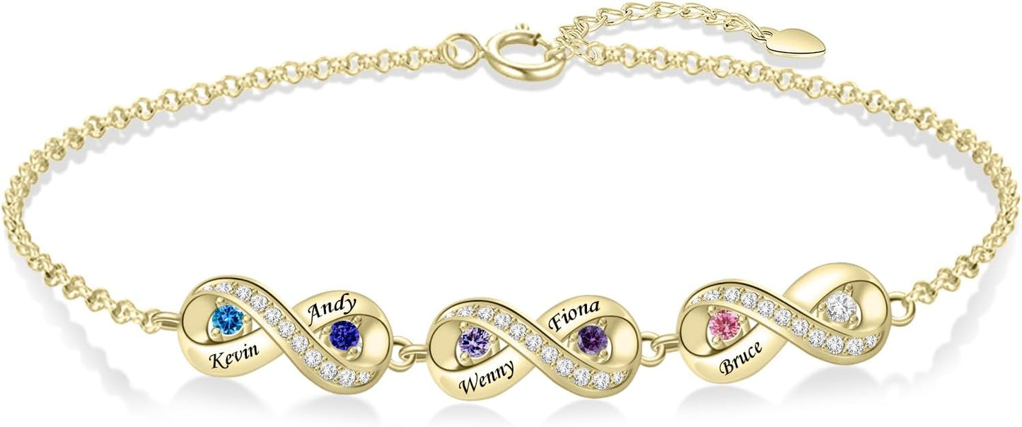 BABOOM Personalized Birthstone Bracelet for Mom Custom Infinity Name Bracelets with 1-8 Birthstones Jewelry Mothers Day Gifts for Women Mother Wife Grandma