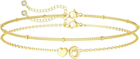 DEARMAY Dainty Initial Heart 14K Gold Plated Bracelets for Women Trendy, Letter Charm Bracelet Jewelry Cute Simple Fashion Chain Gift