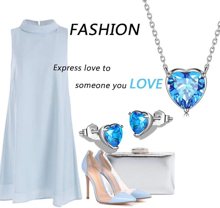 Aurora Tears 925 Sterling Silver 12 Birthstone Hearts Jewelry Women Crystal Wedding/Engagement/Bridal Heart Necklace/Earring/Ring/Bracelet Sets Jewellery