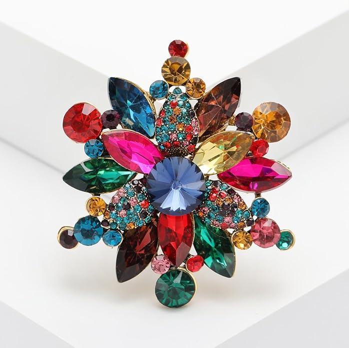 Vintage Crystal Rhinestone Flower Brooch Pin Premium Rhinestone Large Blossom Brooch Collar Pin Bridal Wedding Dress Jewelry Accessories for Women