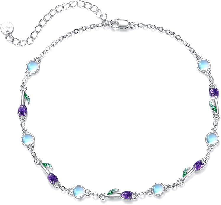 CRMAD 925 Sterling Silver Daisy/Sunflower Moonstone Anklet Daisy Flower Ankle Bracelet for Women Beach Dainty Jewelry