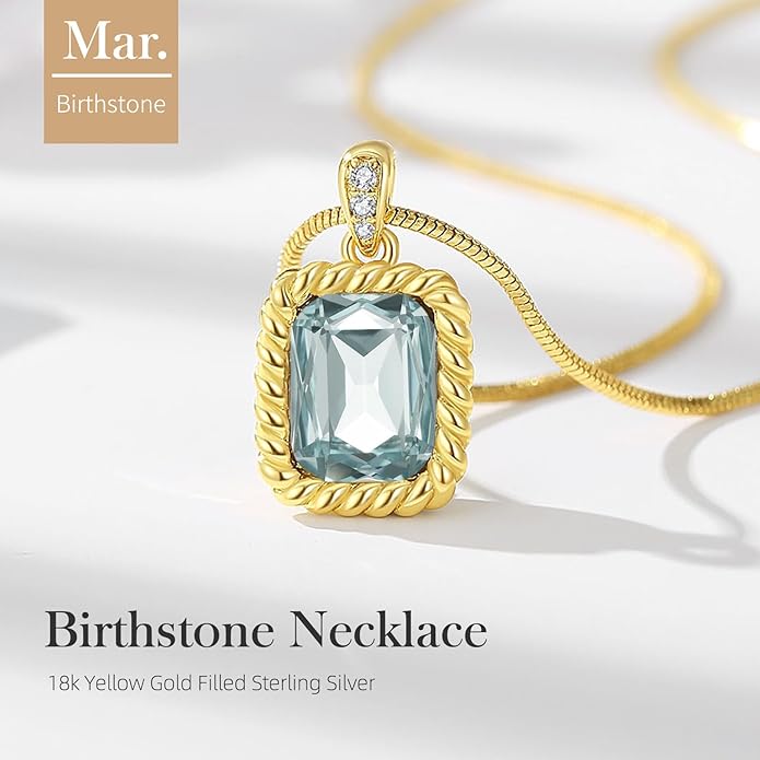 Valentine's Day Gifts for Her-18K Gold Plated Dainty Square Crystal Birthstone Necklace,Gold Jewelry for Women,Anniversary Birthday Gifts for Women Her Wife Girlfriend Mom Womens Necklace Jewelry