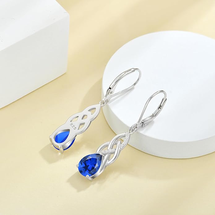 JO WISDOM Women Celtic Knot Infinity Dangle Earrings for Women Sterling Silver 7 * 9mm Birthstone Irish Twisting Drop Earrings Jewelry for Women