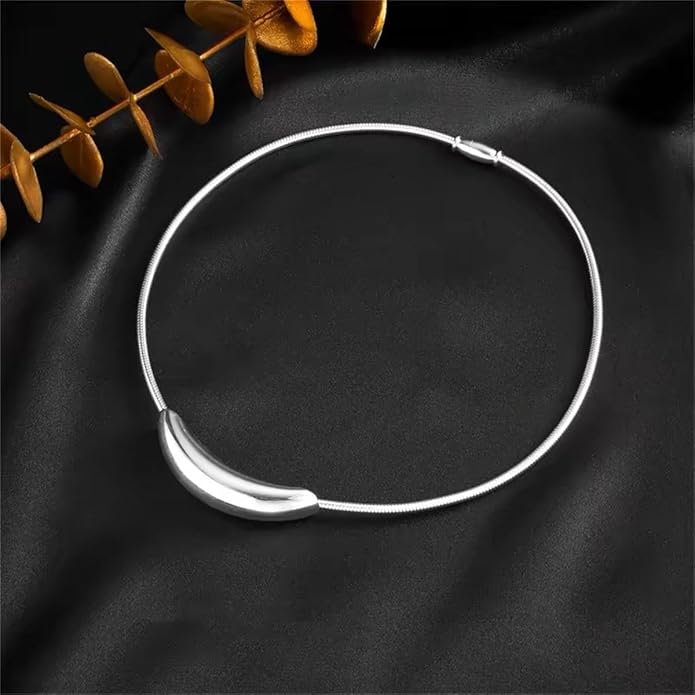 Stailess Steel Metal Curved Bar Tube Choker Necklace For Women,Statement Chunky Snake Chain Horizontal Round Tube Jewelry Necklace