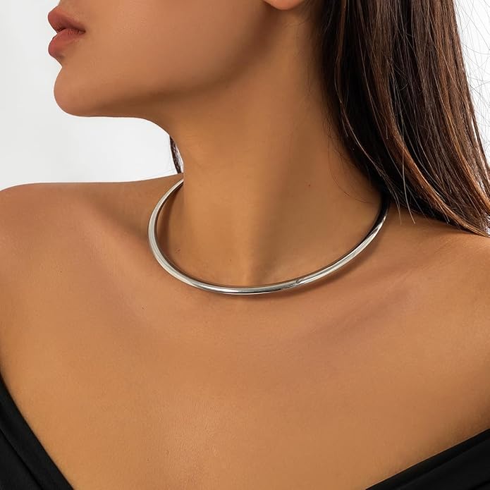 Chunky Gold Choker Necklaces for Women Non Tarnish Silver Statement Necklace for Women Chunky Necklace Open Round Gold Collar Necklace Trendy Jewelry
