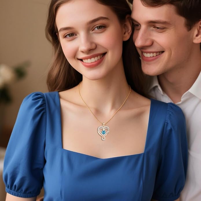 Birthstone Heart Necklaces for Women, Infinity Pendent S925 Sterling Silver Jewelry for Women, Wedding Anniversary, Birthday Mother’s Day Gifts for Mom, Mother, Wife, Girlfriend